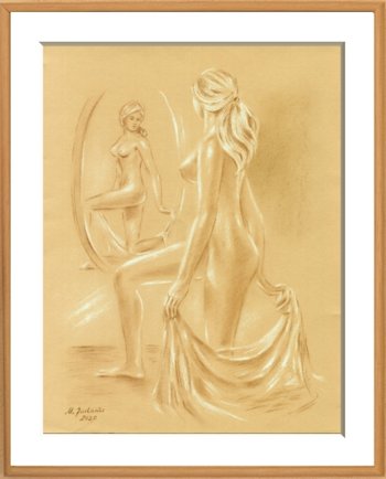 Frau am Spiegel erotische Pastellzeichnung 