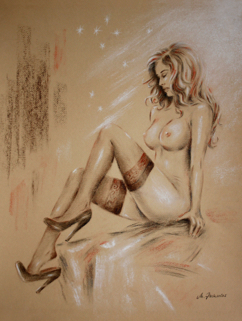 Nude in High Heels Pastel drawing