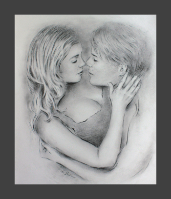 Love whispers Erotic couples Pencil drawing