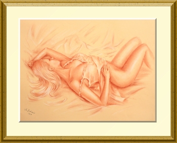 Schlafende Venus Erotik Frauen Pastell Zeichnung