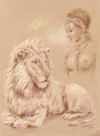 Lion shaman Pastel drawing erotic