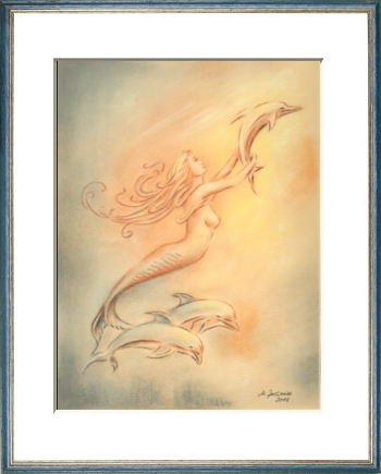Delphine Engel der Meere, Pastell Zeichnung